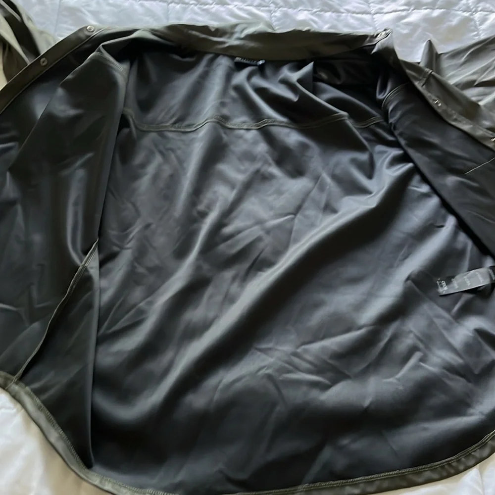 ASOS Olive Green Faux Leather Button-Down Shirt - Picture 13 of 16